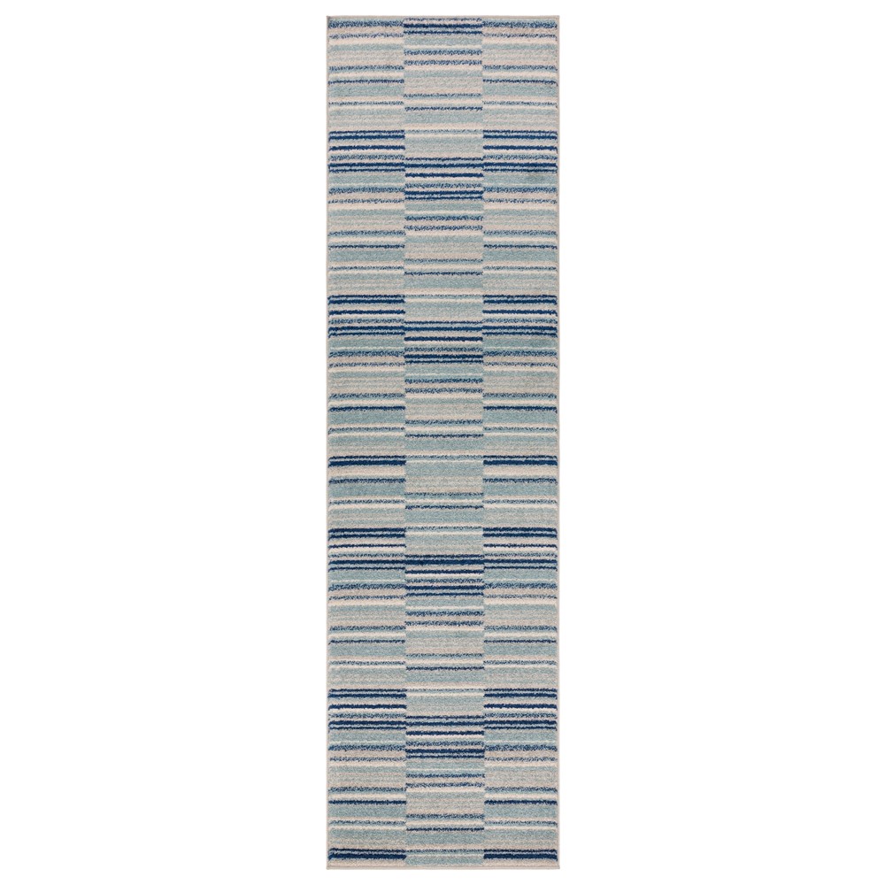 Muse MU05 Geometric Striped Woven Runner Rugs in Blue Multi